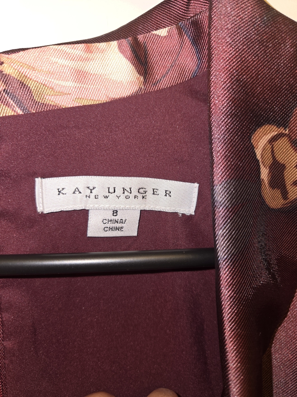 Kay Unger Whitney T Dress Fit-and-Flare Dress Deep Red with Blush Floral Print - Picture 5 of 10